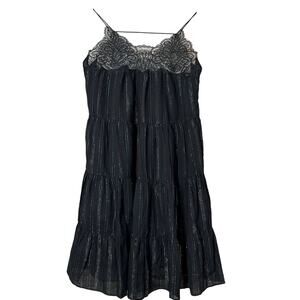 NEW WITH TAG See U Soon Lace Trim Sleeveless Tiered Mini Dress Black Sz Small